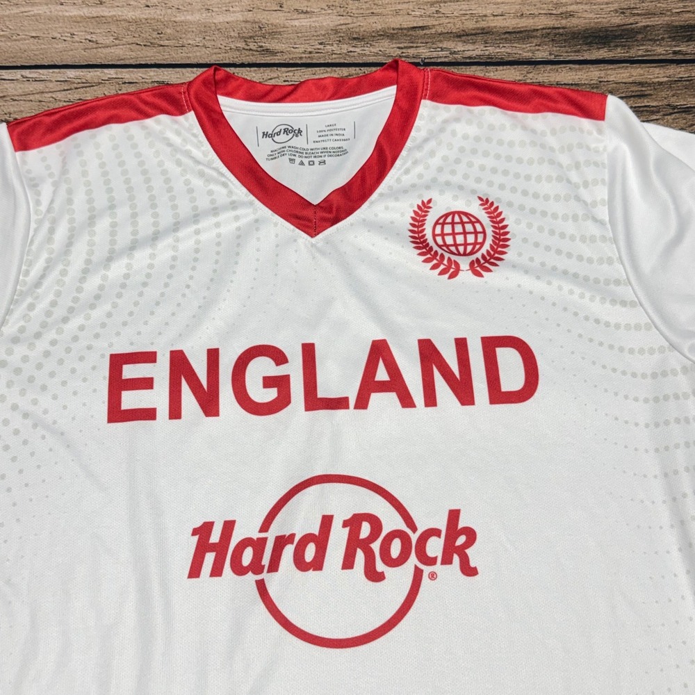 Hard Rock England Jersey Men Large White Red Soccer Style Logo Shirt L